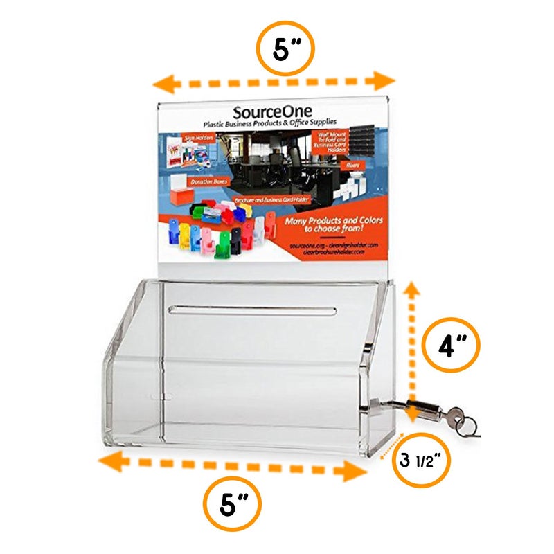 SourceOne SOURCE ONE Acrylic Heavy Duty Donation/Ballot Box with Lock and Sign Holder - Image 3